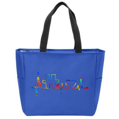 Autism Puzzle Heartbeat Heart Autism Awareness Colorful Mom Zip Tote Bag