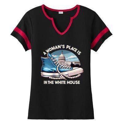 A Place Is In The White House Kamala Harris President Gift Ladies Halftime Notch Neck Tee