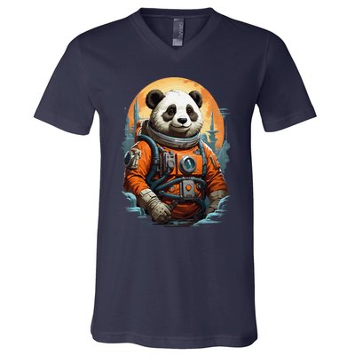 Astronaut Panda In Space Cute V-Neck T-Shirt