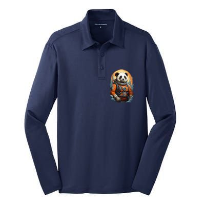 Astronaut Panda In Space Cute Silk Touch Performance Long Sleeve Polo