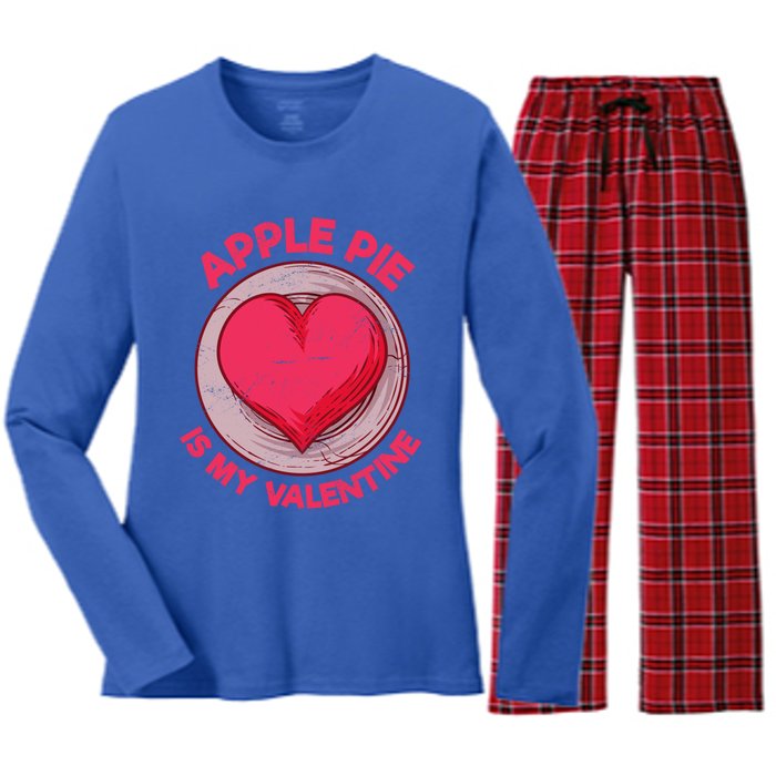 Apple Pie Is My Valentine Pastries Funny Pie Lover Humor Cool Gift Women's Long Sleeve Flannel Pajama Set 