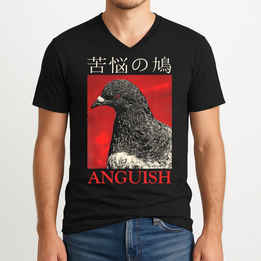 Anguish Pigeon Japanese V-Neck T-Shirt