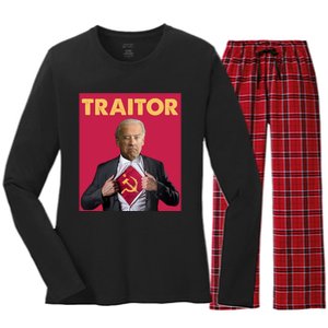 Anti President Joe Biden Biden Is A Communist Traitor Joe Biden Not My Communist Women's Long Sleeve Flannel Pajama Set 