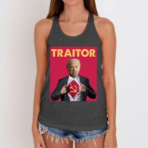 Anti President Joe Biden Biden Is A Communist Traitor Joe Biden Not My Communist Women's Knotted Racerback Tank