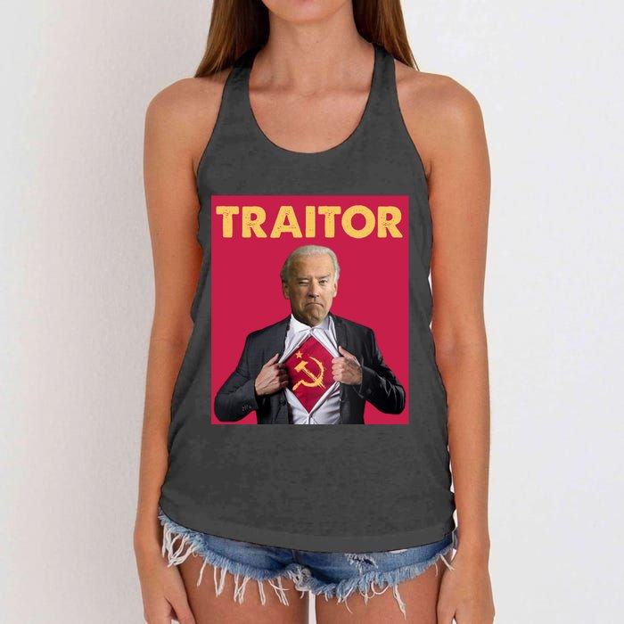 Anti President Joe Biden Biden Is A Communist Traitor Joe Biden Not My Communist Women's Knotted Racerback Tank