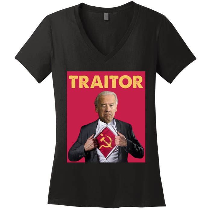 Anti President Joe Biden Biden Is A Communist Traitor Joe Biden Not My Communist Women's V-Neck T-Shirt