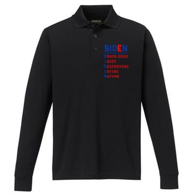 Anti President Joe Biden Idiot Democratic Republican Performance Long Sleeve Polo