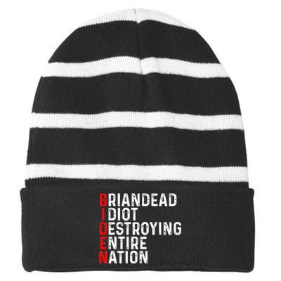 Anti President Joe Biden Idiot Democratic Republican Striped Beanie with Solid Band