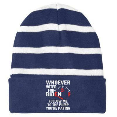 Anti President Joe Biden Owes Republican Gas Money Striped Beanie with Solid Band