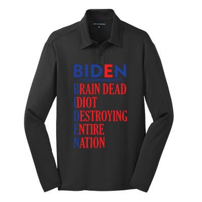 Anti President Joe Biden Idiot Funny Democratic Republican T Silk Touch Performance Long Sleeve Polo