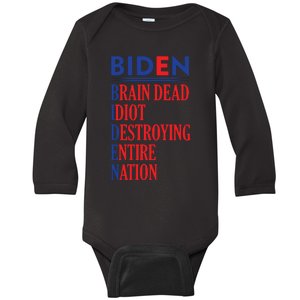 Anti President Joe Biden Idiot Funny Democratic Republican T Baby Long Sleeve Bodysuit