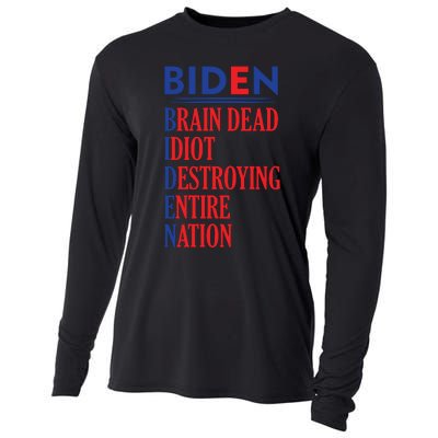 Anti President Joe Biden Idiot Funny Democratic Republican T Cooling Performance Long Sleeve Crew