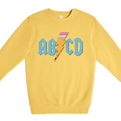 ABCD Pencil Lightning Rockn Roll Teacher Back To School Premium Crewneck Sweatshirt