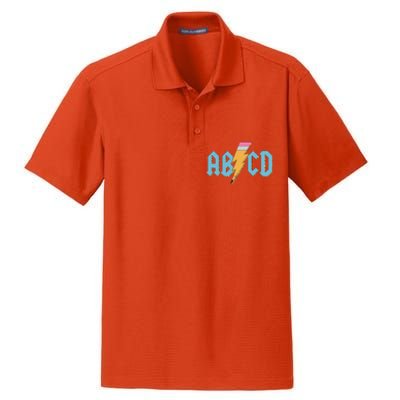 ABCD Pencil Lightning Rockn Roll Teacher Back To School Dry Zone Grid Polo