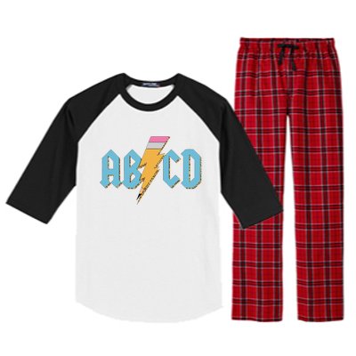 ABCD Pencil Lightning Rockn Roll Teacher Back To School Raglan Sleeve Pajama Set