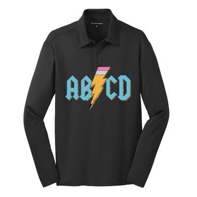 ABCD Pencil Lightning Rockn Roll Teacher Back To School Silk Touch Performance Long Sleeve Polo