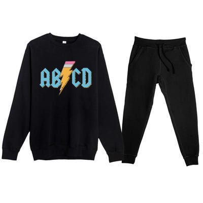 ABCD Pencil Lightning Rockn Roll Teacher Back To School Premium Crewneck Sweatsuit Set