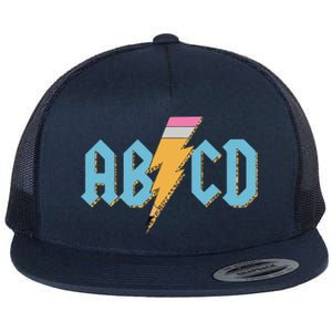 ABCD Pencil Lightning Rockn Roll Teacher Back To School Flat Bill Trucker Hat