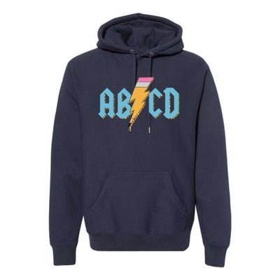 ABCD Pencil Lightning Rockn Roll Teacher Back To School Premium Hoodie