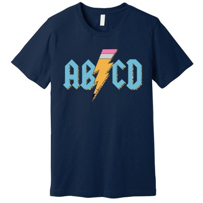 ABCD Pencil Lightning Rockn Roll Teacher Back To School Premium T-Shirt