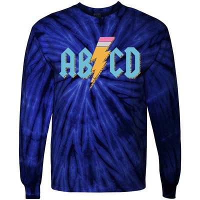 ABCD Pencil Lightning Rockn Roll Teacher Back To School Tie-Dye Long Sleeve Shirt