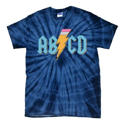 ABCD Pencil Lightning Rockn Roll Teacher Back To School Tie-Dye T-Shirt