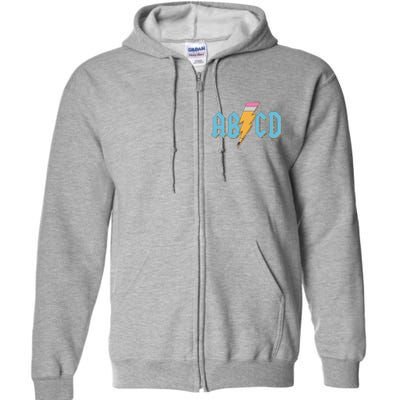 ABCD Pencil Lightning Rockn Roll Teacher Back To School Full Zip Hoodie