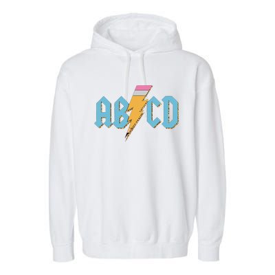 ABCD Pencil Lightning Rockn Roll Teacher Back To School Garment-Dyed Fleece Hoodie