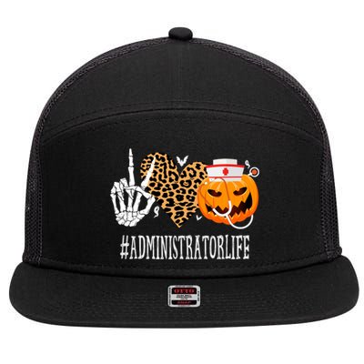 Administrator Peace Love Pumpkin Funny Halloween Leopard 7 Panel Mesh Trucker Snapback Hat