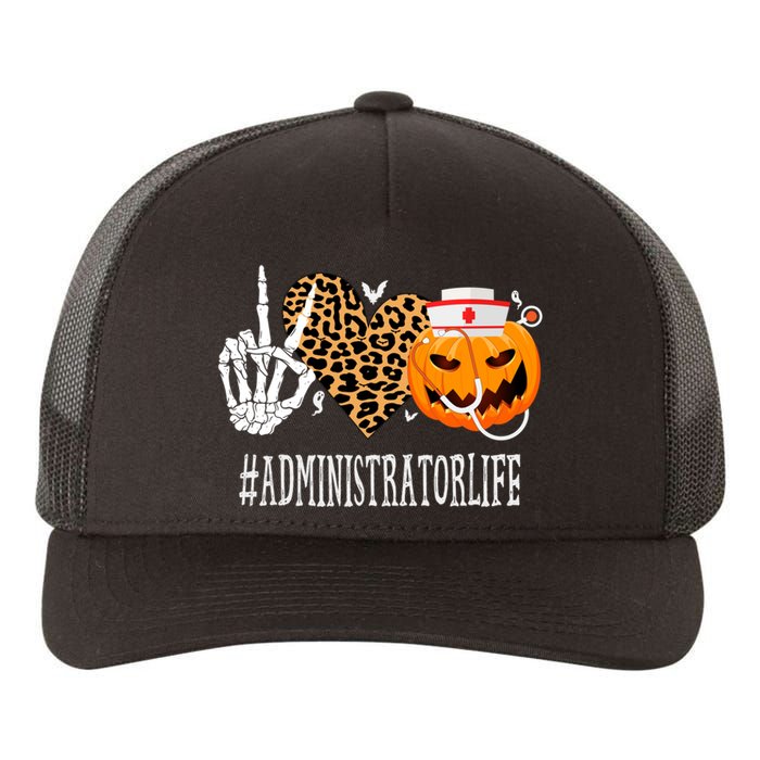 Administrator Peace Love Pumpkin Funny Halloween Leopard Yupoong Adult 5-Panel Trucker Hat