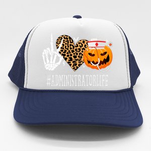 Administrator Peace Love Pumpkin Funny Halloween Leopard Trucker Hat