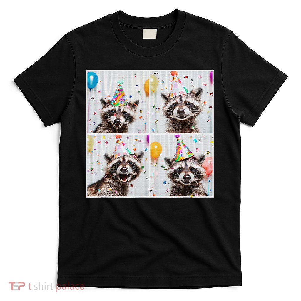 Animal Photobooth Love Raccoons Women Cute Raccoon In Birthday Hat Funny Unique Raccoon  T-Shirt