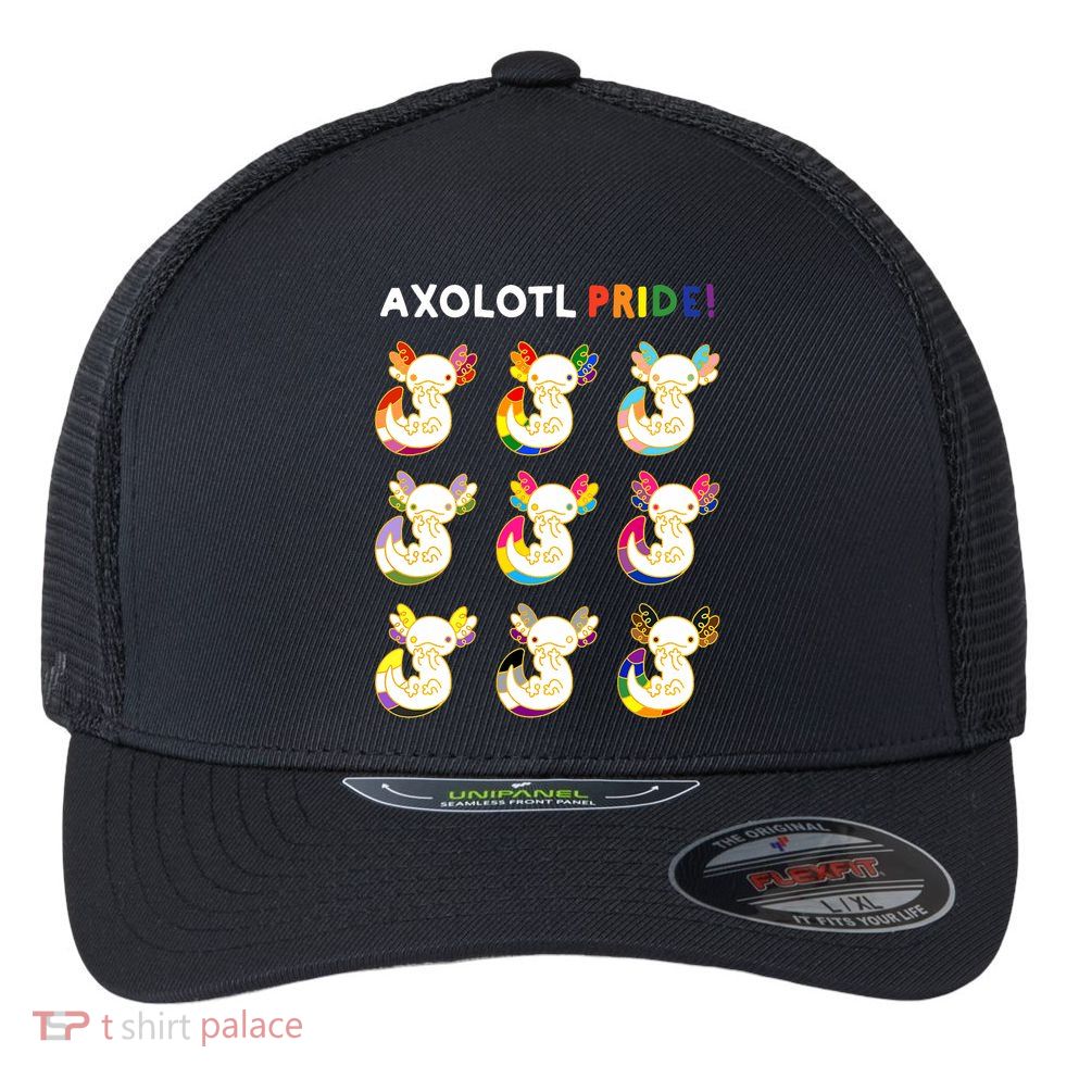 Axolotl Pride LGBT Kawaii Axolotls Rainbow Gay Pride Month Flexfit Unipanel Trucker Cap