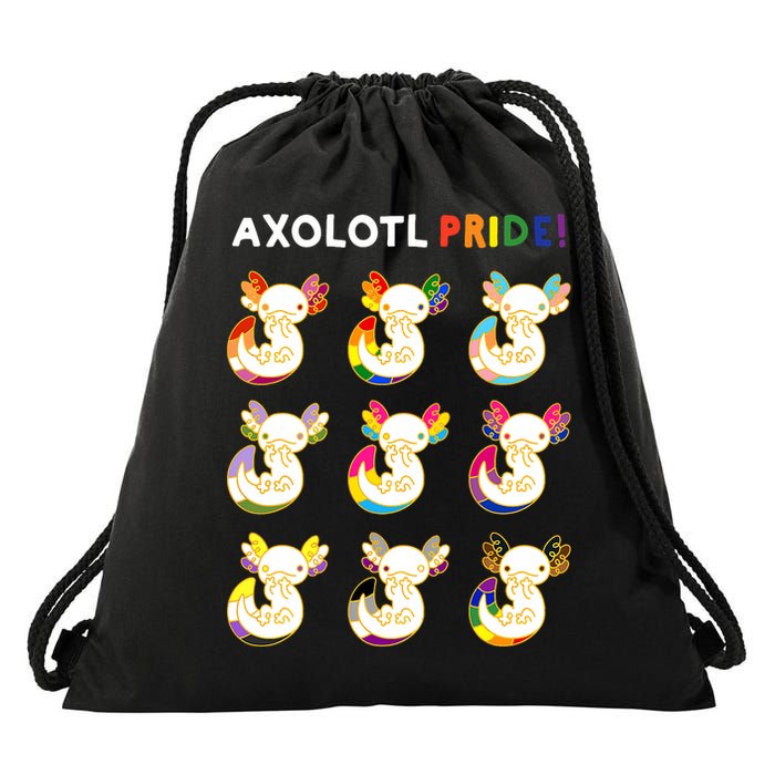 Axolotl Pride LGBT Kawaii Axolotls Rainbow Gay Pride Month Drawstring Bag