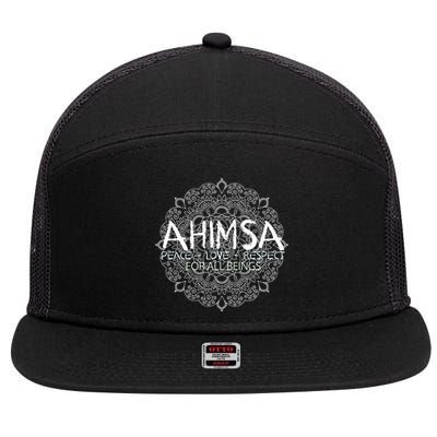 Ahimsa Peace Love Respect Vegan 7 Panel Mesh Trucker Snapback Hat