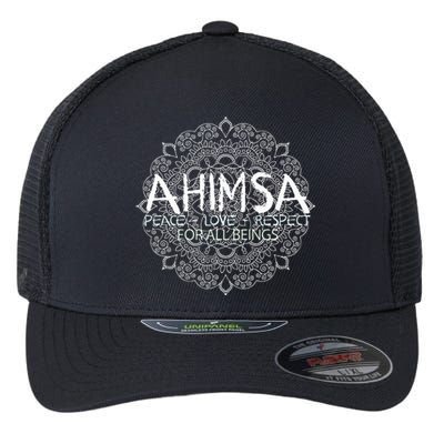 Ahimsa Peace Love Respect Vegan Flexfit Unipanel Trucker Cap