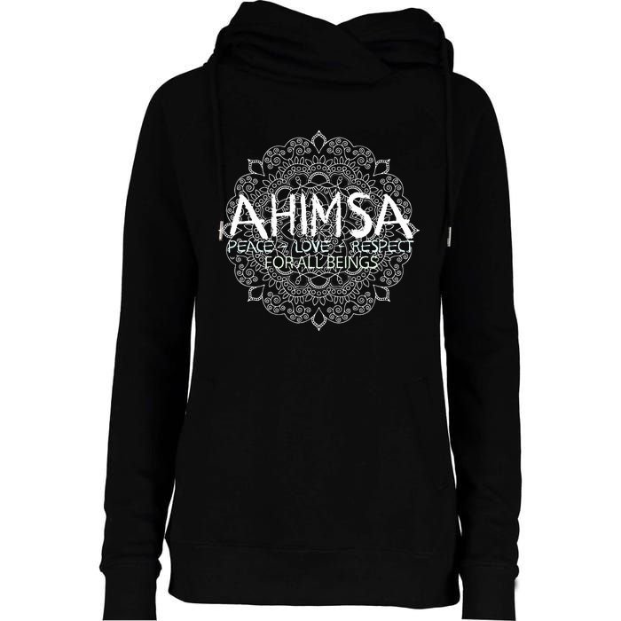 Ahimsa Peace Love Respect Vegan Womens Funnel Neck Pullover Hood