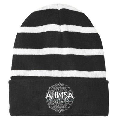 Ahimsa Peace Love Respect Vegan Striped Beanie with Solid Band