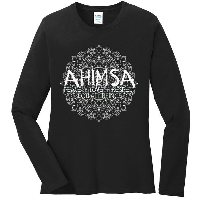 Ahimsa Peace Love Respect Vegan Ladies Long Sleeve Shirt