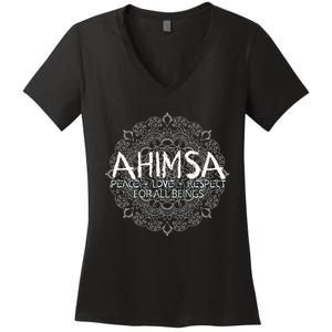 Ahimsa Peace Love Respect Vegan Women's V-Neck T-Shirt