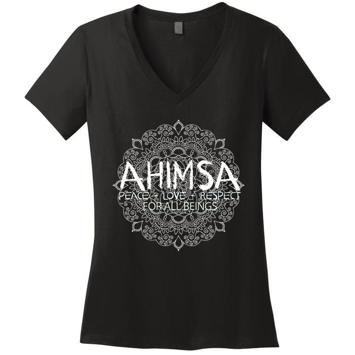 Ahimsa Peace Love Respect Vegan Women's V-Neck T-Shirt