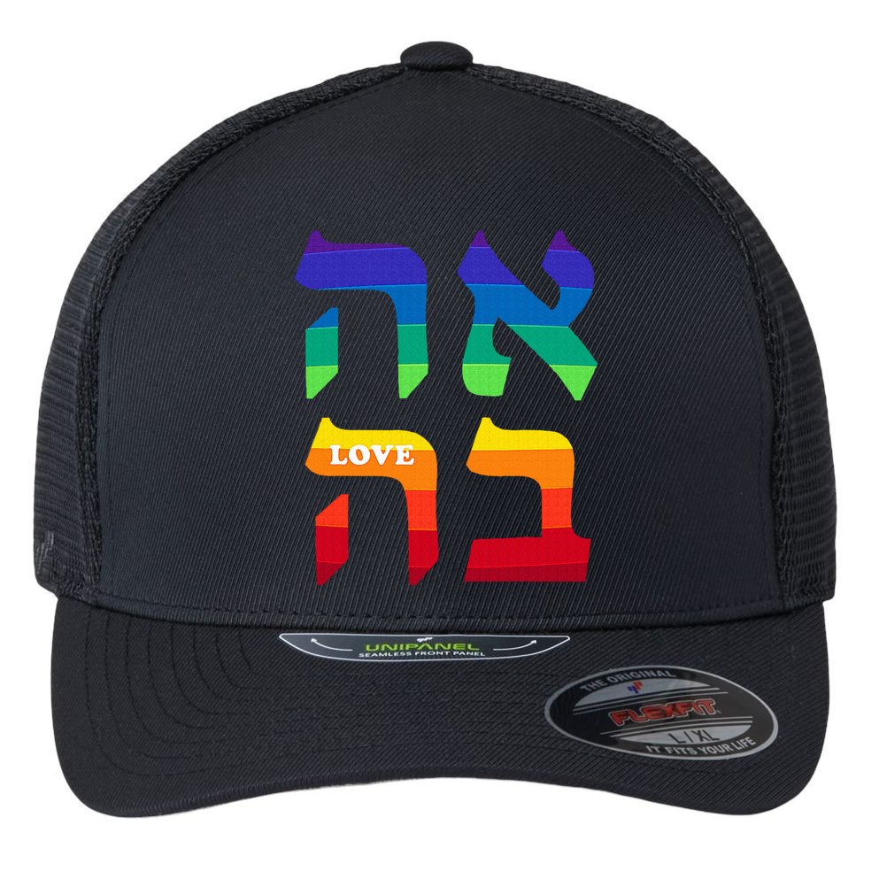 Ahava Pride Love Hebrew Language Israel Jewish Word Rainbow Flexfit Unipanel Trucker Cap