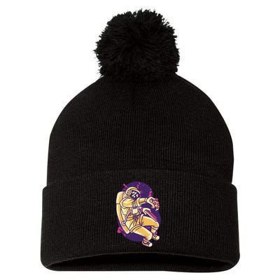 Astronaut Pizza Lover Pom Pom 12in Knit Beanie