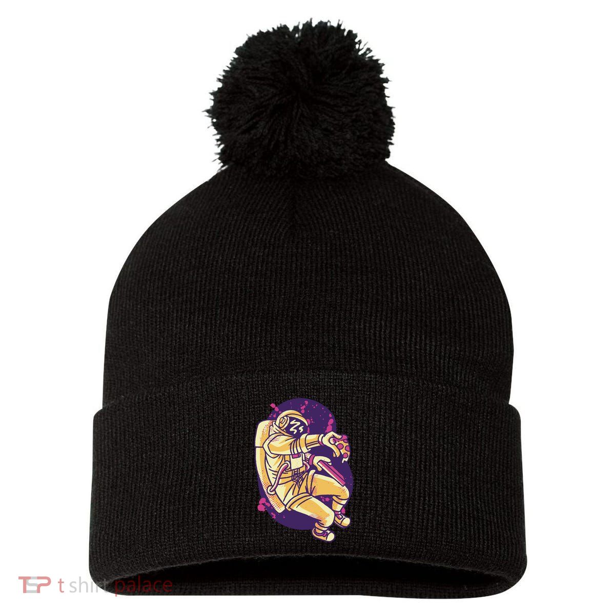Astronaut Pizza Lover Pom Pom 12in Knit Beanie