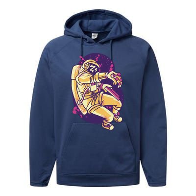 Astronaut Pizza Lover Performance Fleece Hoodie