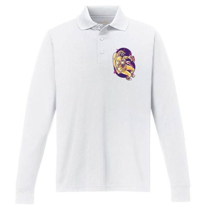 Astronaut Pizza Lover Performance Long Sleeve Polo