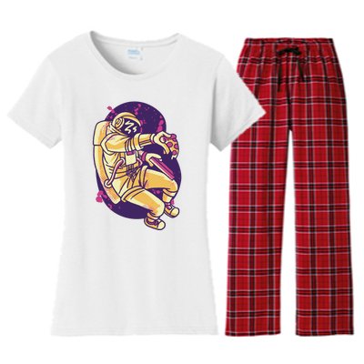 Astronaut Pizza Lover Women's Flannel Pajama Set