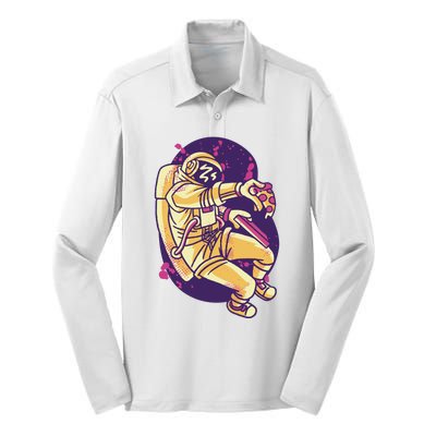 Astronaut Pizza Lover Silk Touch Performance Long Sleeve Polo