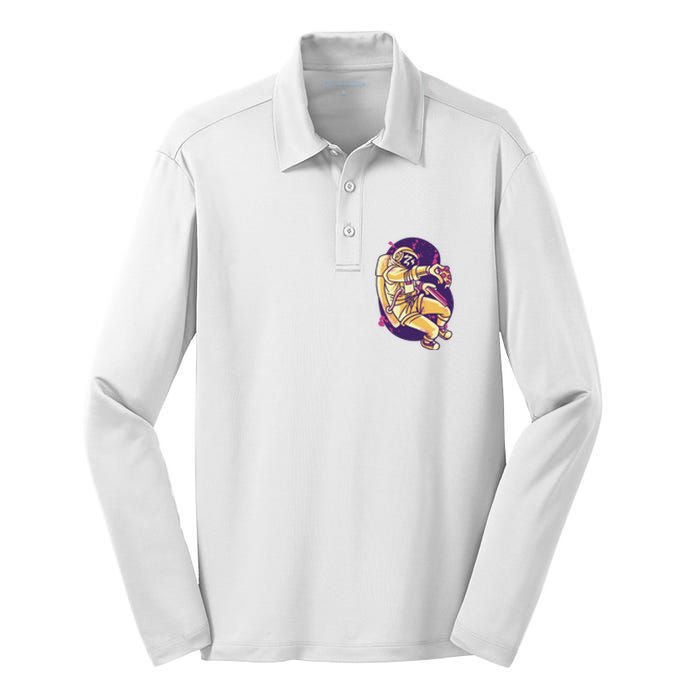 Astronaut Pizza Lover Silk Touch Performance Long Sleeve Polo