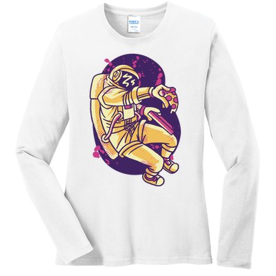 Astronaut Pizza Lover Ladies Long Sleeve Shirt